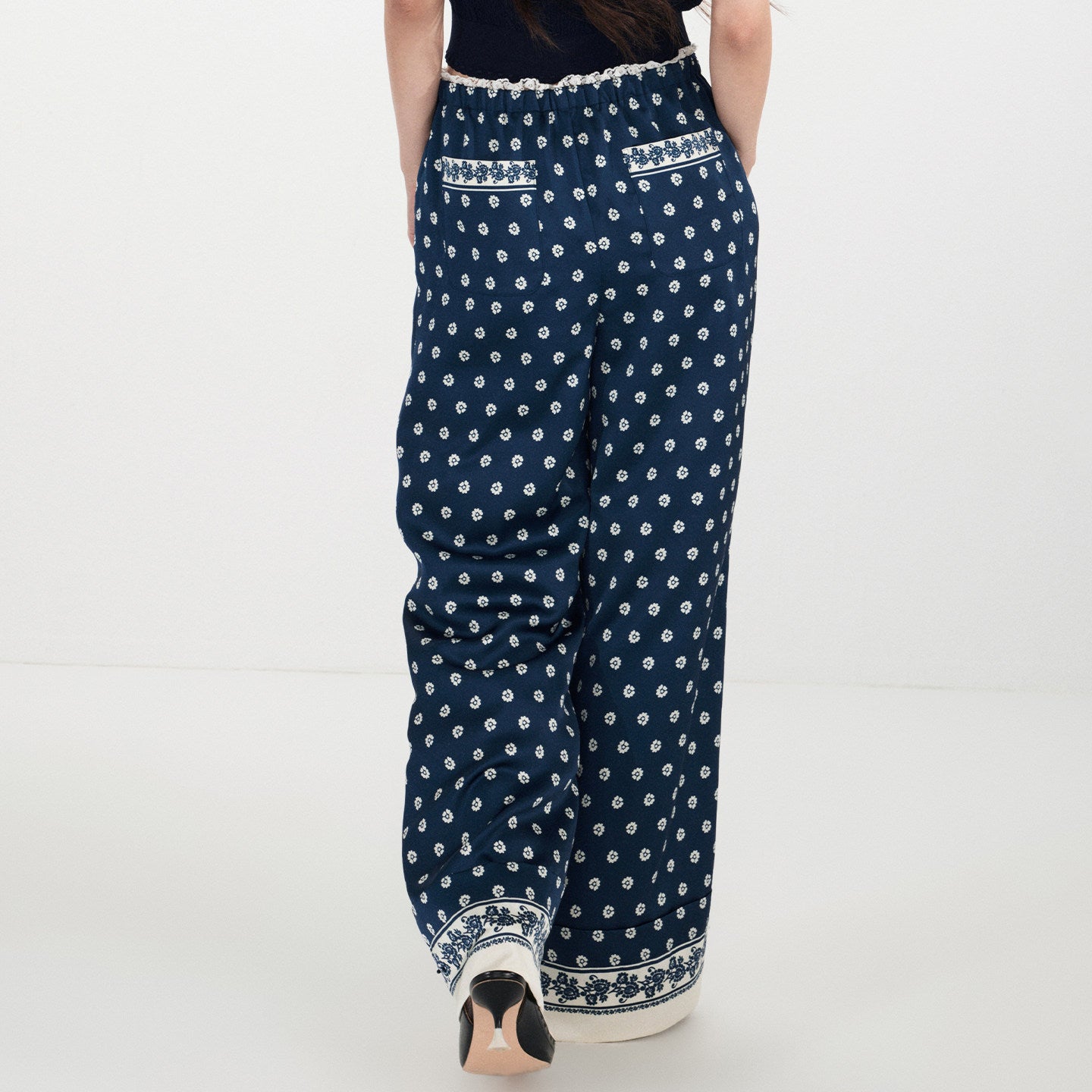 FAME Printed Silk Scarf Pants Straight Loose Wide-leg Slacks