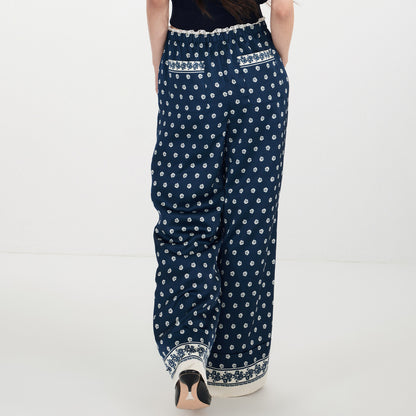 FAME Printed Silk Scarf Pants Straight Loose Wide-leg Slacks
