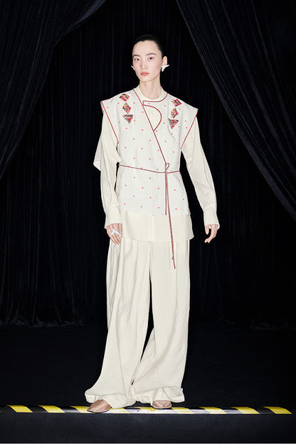 M essential Mackay's stone-embellished mosaic embroidered gilet vest blazer pant set - feb.