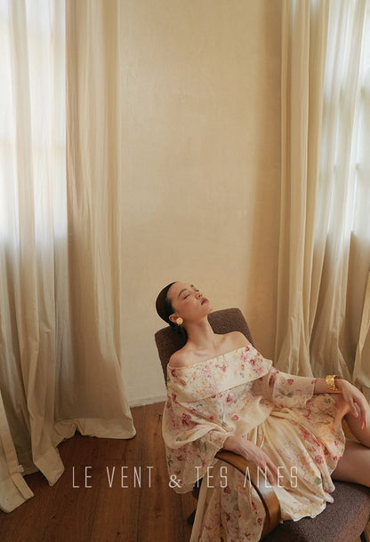 LE VENT&TES AILES Floral-print off shoulder top Skirt trousers set-RINA.