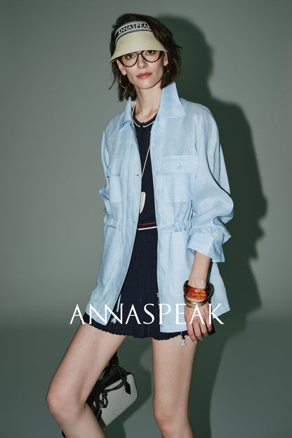 ANNASPEAK  linen light drawstring shunting jacket-SAYE.