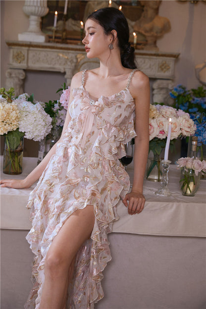 Wardrobes by Chen Luxury Ruffled Bow silk Resort Dress-Ania