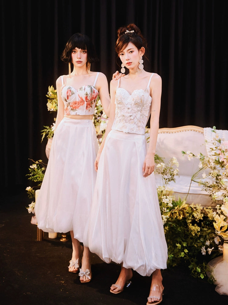 DOLLY Elegant White Natural Waist Flower Bud Long Chic Skirt-CYNTHIA  (V)