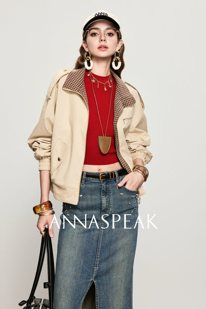 ANNASPEAK Denim long staple cotton slit skirt denim skirt-ISLE.