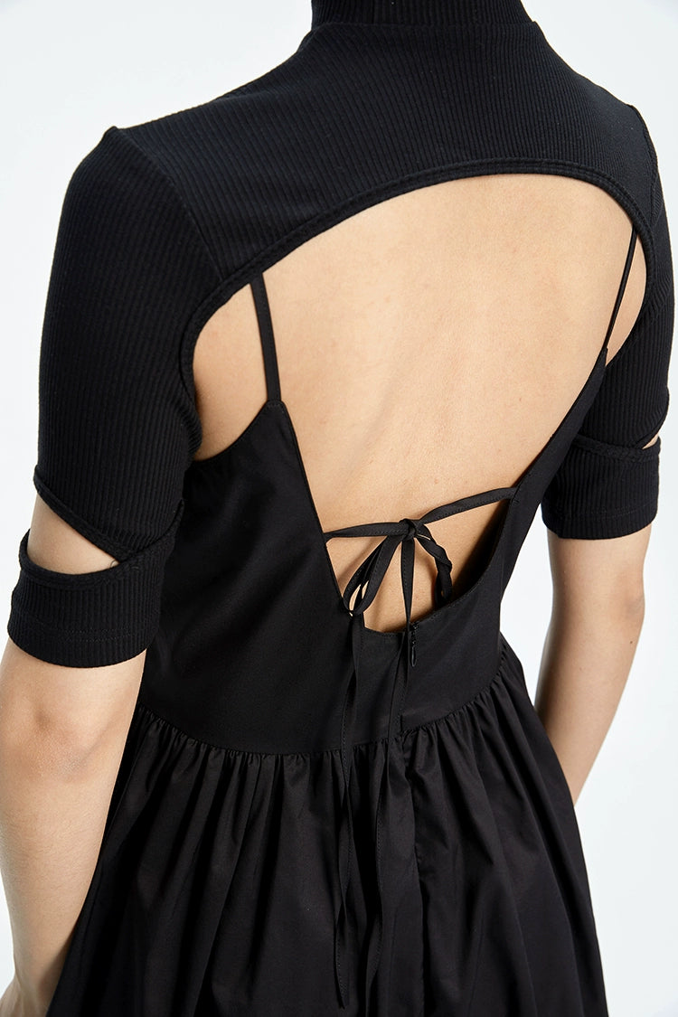 TINY IN black slip two-piece pleated long sexy Dress-PIA