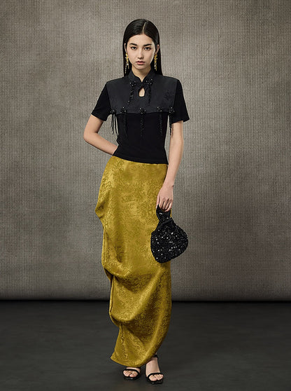 HECO Acetate Knit Buckle Cool Crop Short Sleeve Top - ENGAGE.