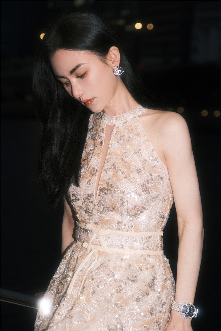 Wardrobes by Chen Gold  Couture with Floral Embroidery Sequin Banquet Dress-Onome