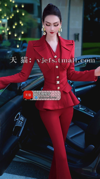 VJE  Jacket High-Waisted Flared Pants Two-Piece Set - DAMO.