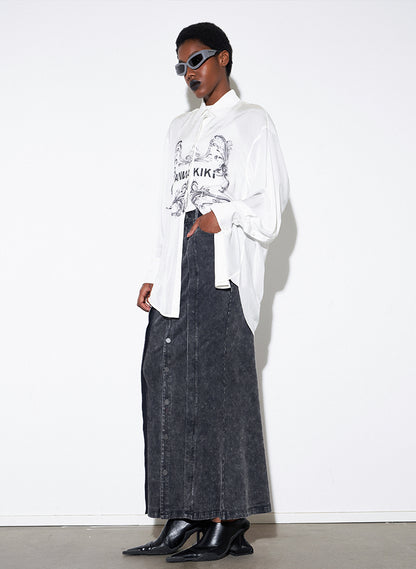 ANNAKIKI Designer White Acetate Print Loose Long Sleeve Shirt-HIRO