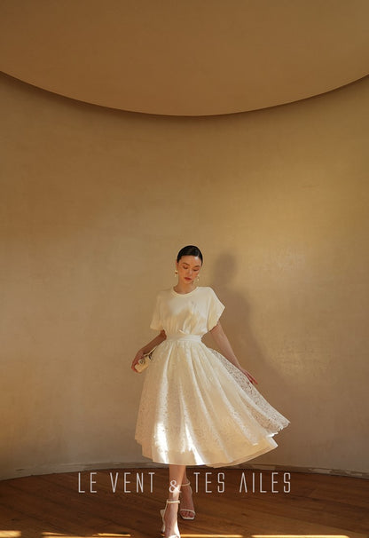 LE VENT&TES AILES French embroidery lace elegant A-line fill skirt-ESME