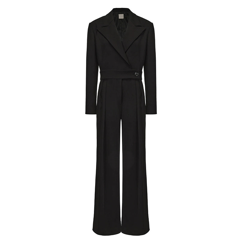 ATELIER MISS LU Fall-Winter Lapel Suit Wide-leg black Jumpsuit - JUNI