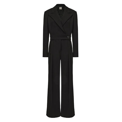ATELIER MISS LU Fall-Winter Lapel Suit Wide-leg black Jumpsuit - JUNI