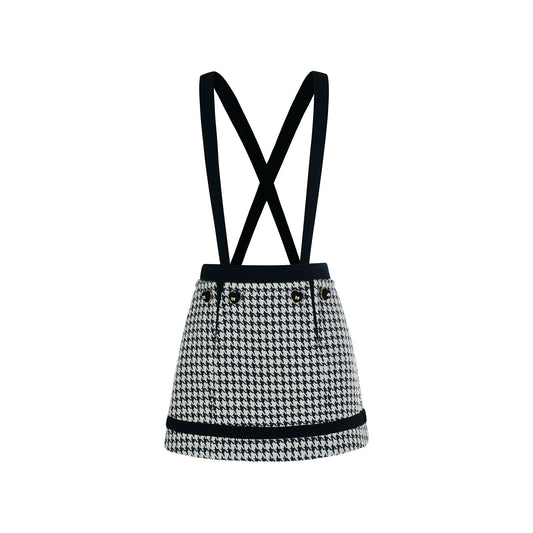 FAME retro playful houndstooth strap A-line short skirt - ASTRID