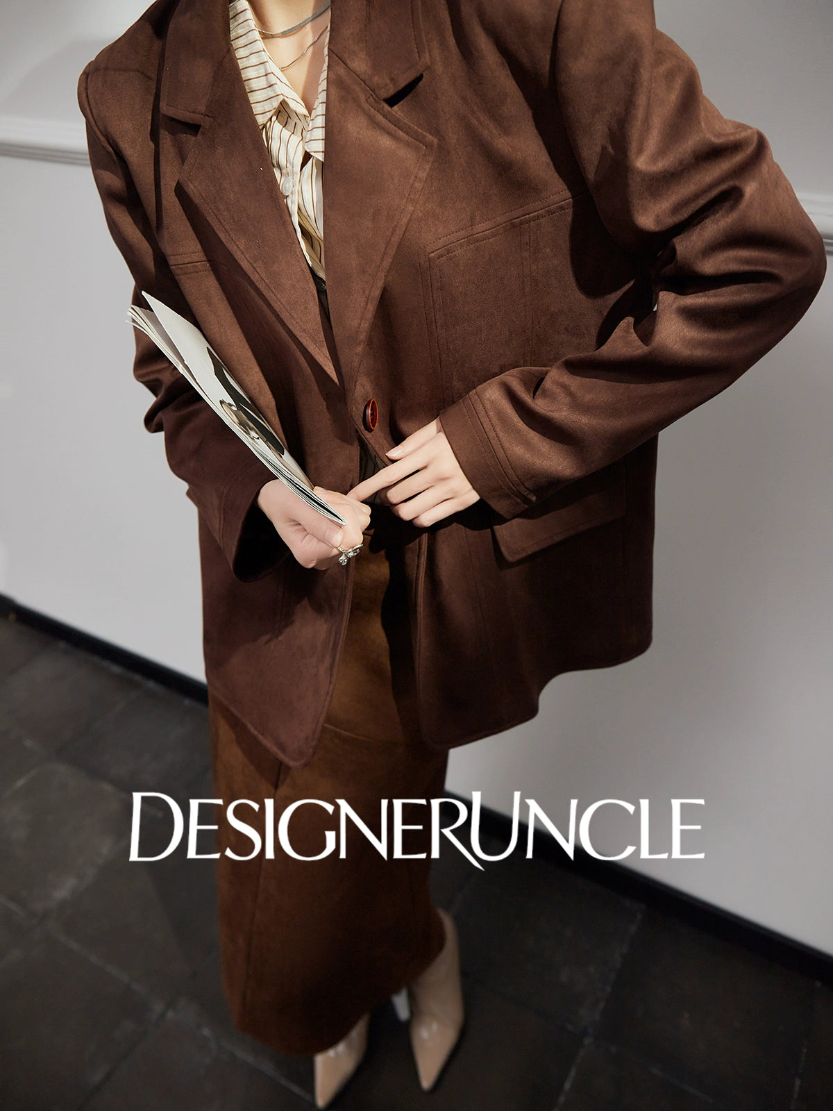 DGU "Twilight" brown blazer new high-end loose slimming suit top - PIECE.