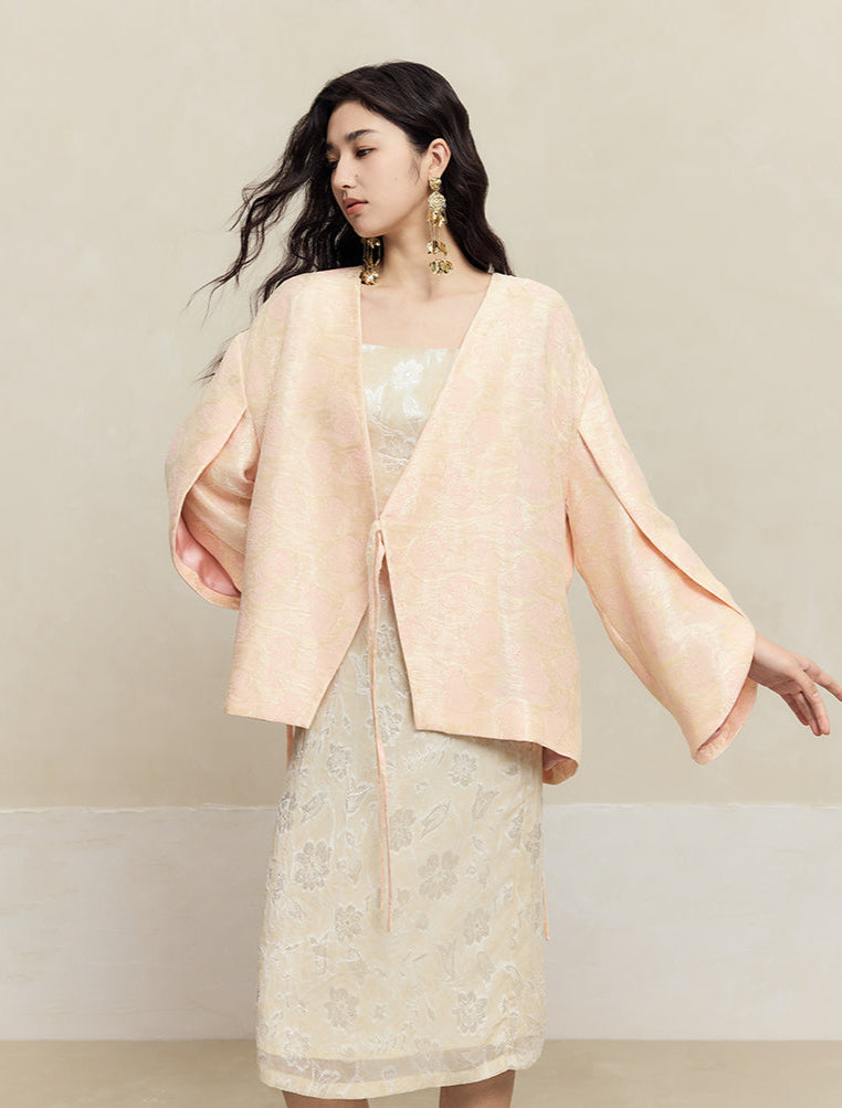 HECO Chiffon Bat Sleeve Dress Two-Piece Set for Women - clay.