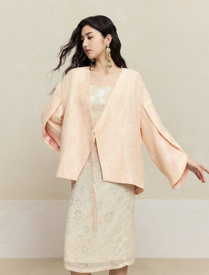 HECO Chiffon Bat Sleeve Dress Two-Piece Set for Women - clay.