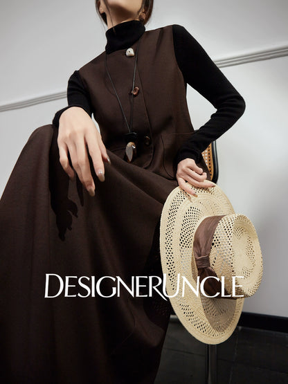 DGU |Coffee Vest Niche Design Asymmetrical Skirt Fashion Temperament Dress - KING.