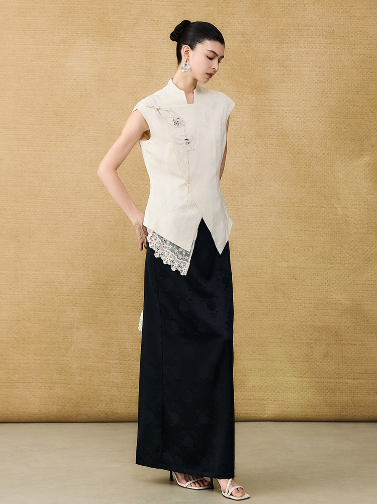 HECO Chinese style asymmetrical hand-embroidered vest top - FORD.