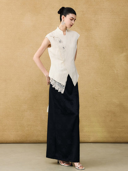 HECO Chinese style asymmetrical hand-embroidered vest top - FORD.