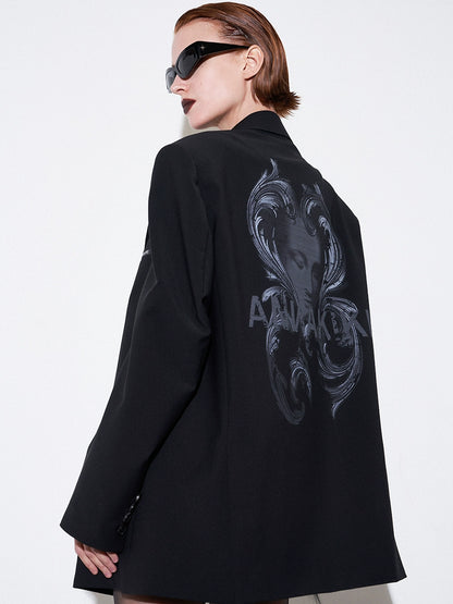 ANNAKIKI Niche Designer Black Wool Mottled Print Blazer Jacket-MATSUKI