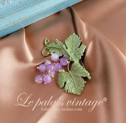 Le Palais Vintage Retro Elegant Small Mini Grape Earrings + Grape Brooch-Quincy.