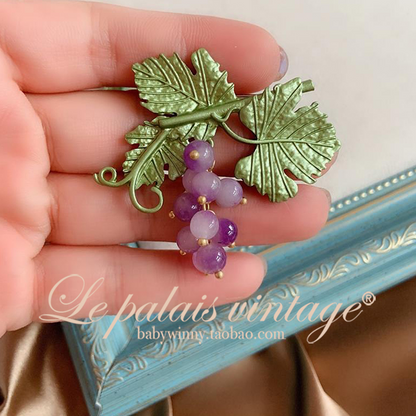 Le Palais Vintage Retro Elegant Small Mini Grape Earrings + Grape Brooch-Quincy.