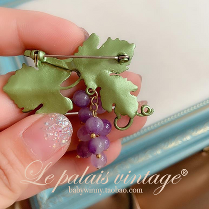 Le Palais Vintage Retro Elegant Small Mini Grape Earrings + Grape Brooch-Quincy.