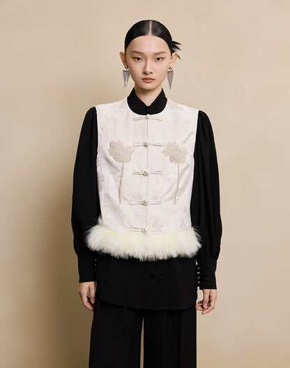 HECO 100% polyester Buckle Bead Embroidered pink apricot Round Neck Vest - spark.