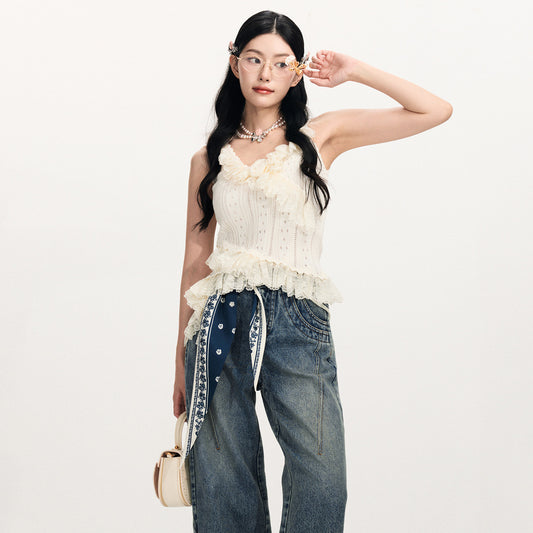 FAME Three-Dimensional Flower Lace Lace Suspender Top