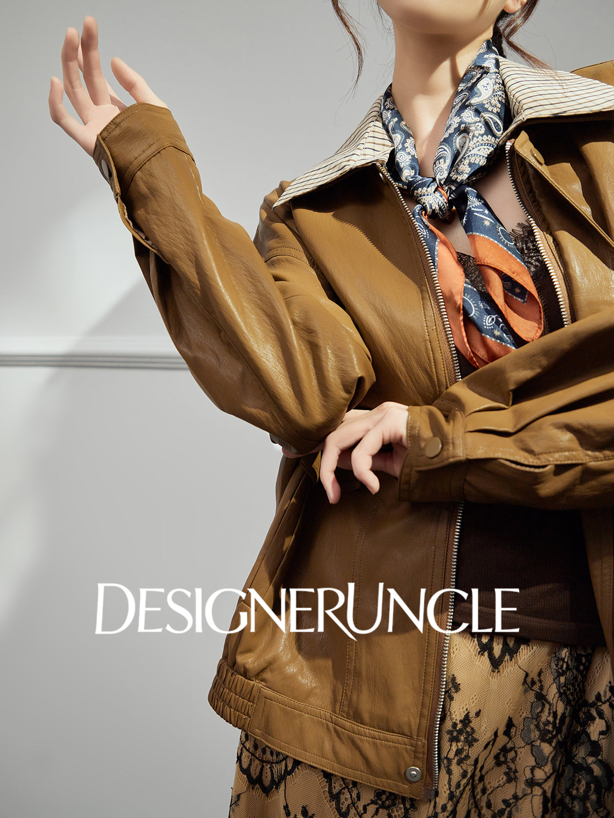 DGU|Brown leather retro loose high-end temperament fashion jacket  - Stephan.