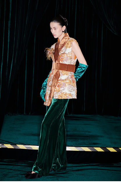 M essential Mackay designer quilted wide belt placket vest pant set- indira