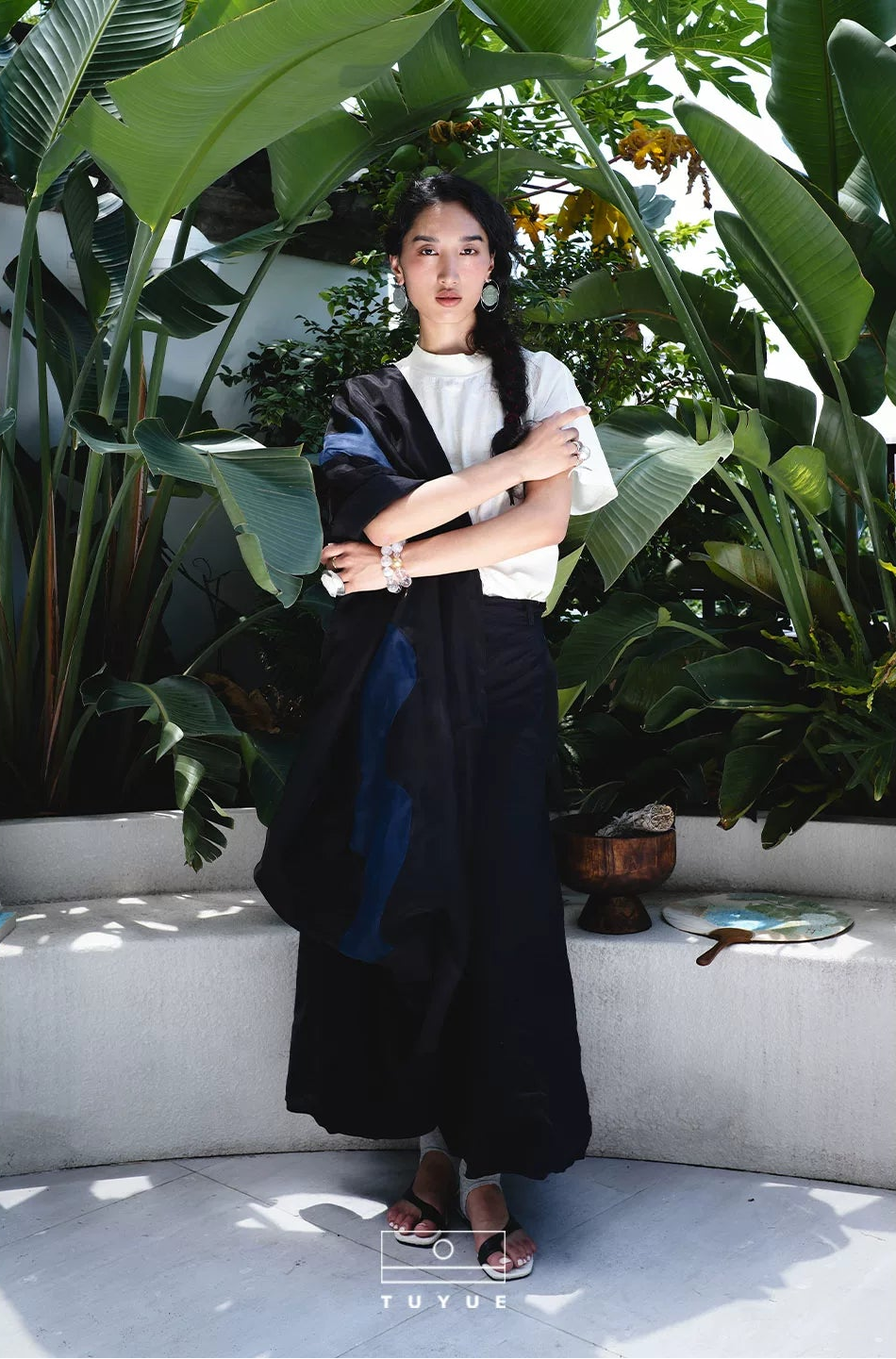 TUYUE Black Linen × Mulberry Silk Irregular Skirt- HARPER