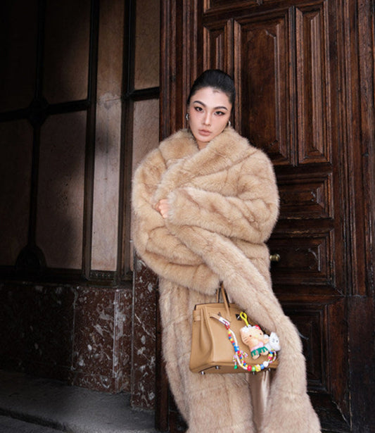 MEI SANGUAN Agate yellow long eco-friendly mink fur coat - PENNY