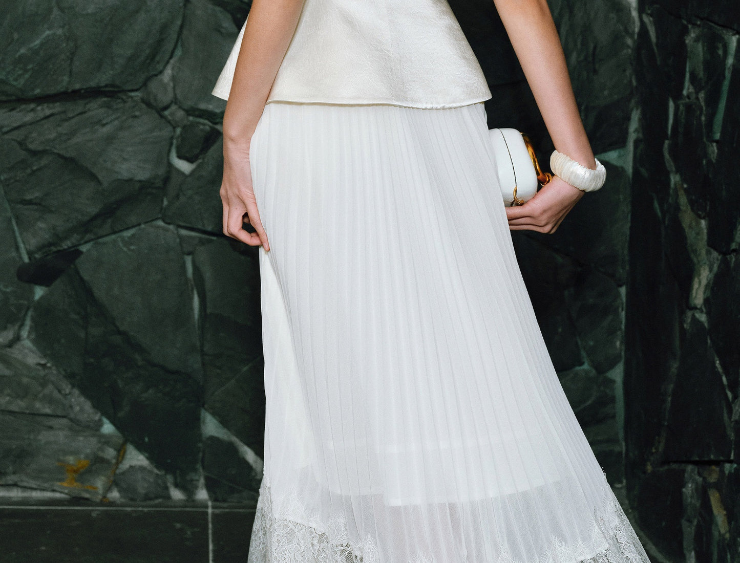 WANGXO | Faux Two-Piece Vest Suit & Romantic Pleated Gauze Skirt -THIA.