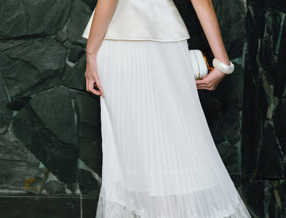 WANGXO | Faux Two-Piece Vest Suit & Romantic Pleated Gauze Skirt -THIA.
