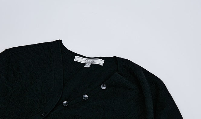 ZHUCHONGYUN Chinese winter bias placket black knit dress--ICHIMURA.