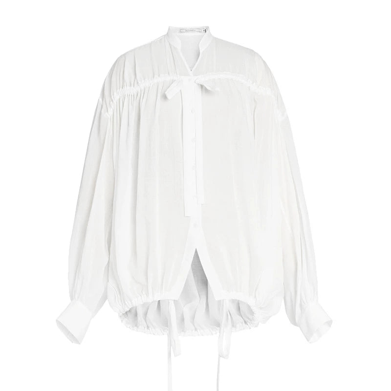 ZHUCHONGYUN  placket drawstring loose light balloon sleeve top-RAMIE.