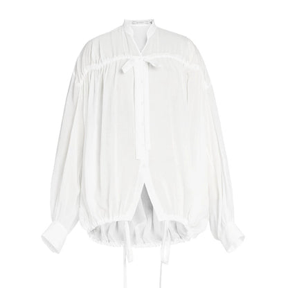ZHUCHONGYUN  placket drawstring loose light balloon sleeve top-RAMIE.