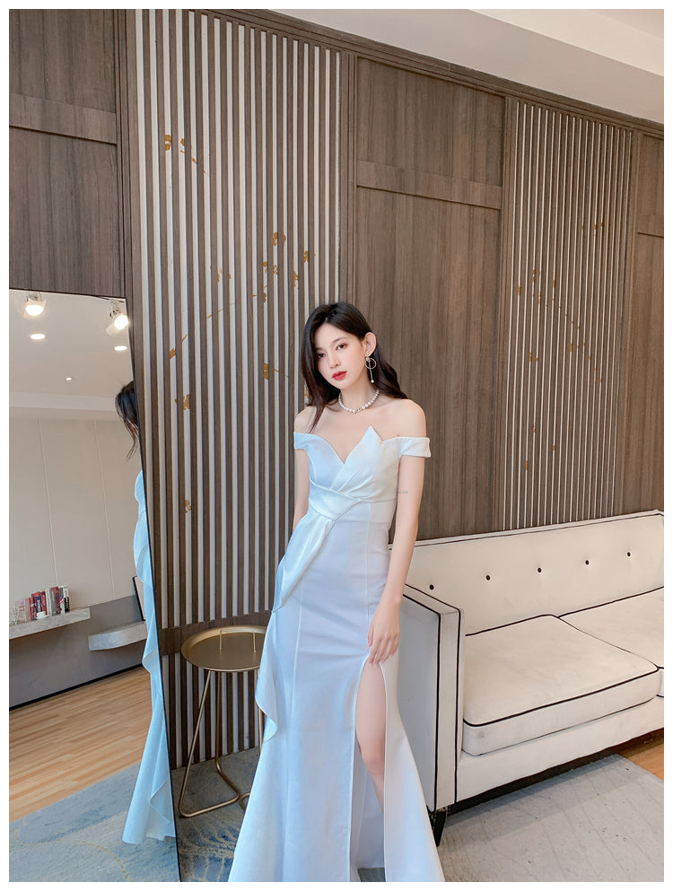 DOLLY Luxury Sleeveless Off Shoulder Tube Tob Long Irregular Slit Dinner Dress-KOKIE