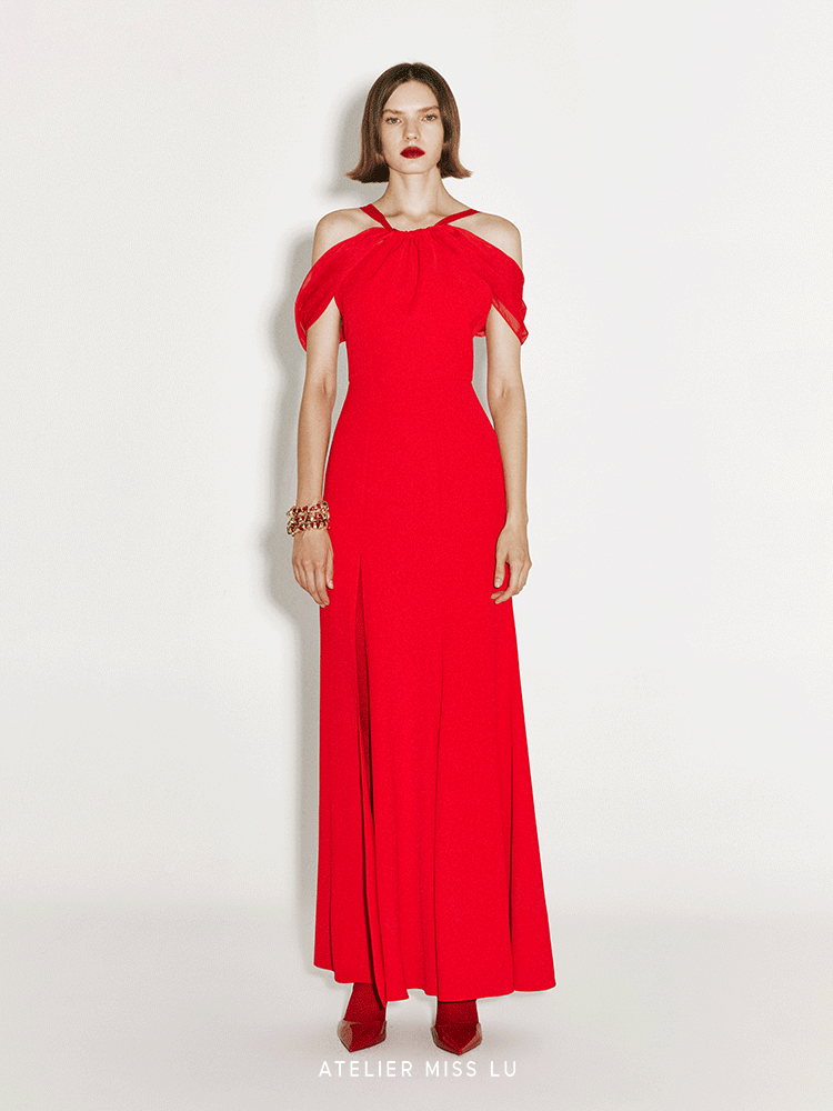 ATELIER MISS LU Shoulder Stitch Slit Fishtail Dress - ROSS.