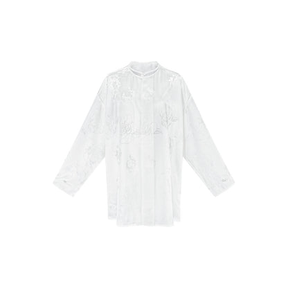 TUYUE White Acetate Satin Jacquard Buckle Shirt- SANDRA.