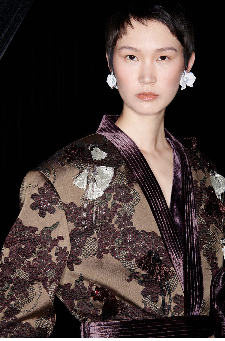 M essential Mackay designer brown tassel beaded broad-shouldered Jacket top - Soliy.