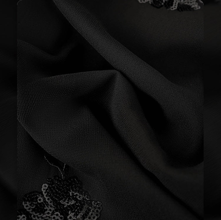 HECO Chinese Style Water Drop Neck Shoulder Embroidered Dress - SWEAT.