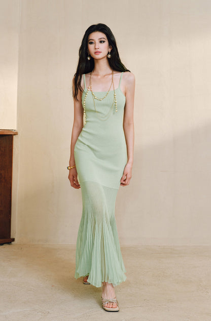 WANGXO | High-Quality Linen Tulle Temperament Suspender Fishtail Dress-LÉYA.