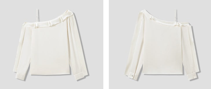 COMME MOI Lv Yan designer summer slanted lace top off-the-shoulder light shirt pants - ROMEO.