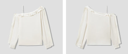 COMME MOI Lv Yan designer summer slanted lace top off-the-shoulder light shirt pants - ROMEO.