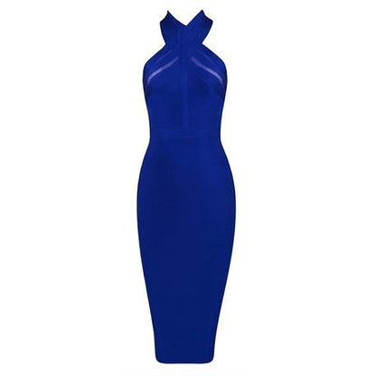 DOLLY Luxury Off Shoulder Halter Neck Bandage Midi Dinner Date Dress-OLAH