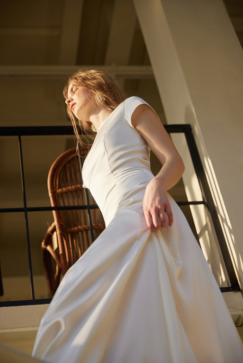 GOUDIN bridal short sleeves slim light luxury new evening dress -TIAM.