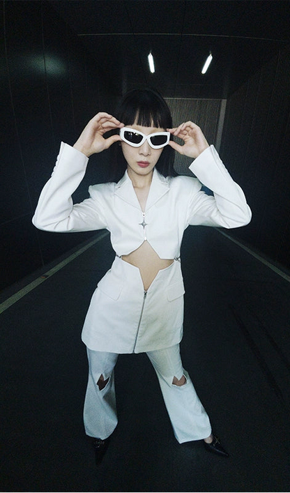 ANNAKIKI  star-shaped cut-out high-waisted bootcut pants-ANINI.