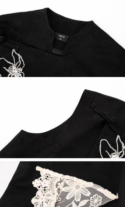 HECO Chinese style asymmetrical hand-embroidered vest top - FORD.